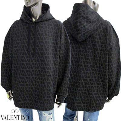 ヴァレンティノ VALENTINO メンズ トップス パーカー フーディ スウェット 全体Vロゴモノグラムプリント入りプルオーバーパーカー ブラック 3V3MF25R 9KD MXM (R249700) 322 2023年秋冬新作 【送料無料】 【smtb-TK】