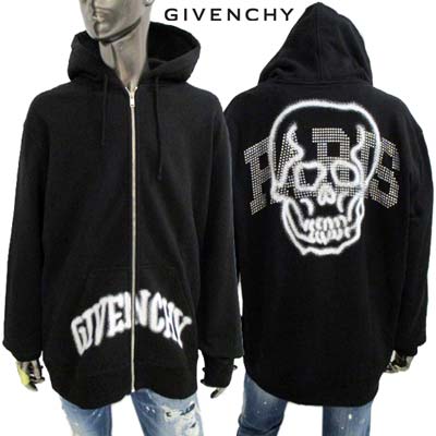 ジバンシー GIVENCHY メンズ トップス パーカー フーディ スウェット フロントポケット部分スプレーアーチロゴ・バックラインストーンランゲージ/スプレースカル付きジップアップパーカー ブラック BMJ0K6 3YED 001 (R328900) 322 2023年秋冬新作 【送料無料】 【smtb-TK】