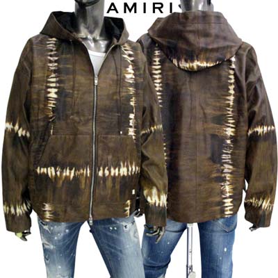 アミリ AMIRI メンズ アウター ジャケット レザー タイダイ柄・フロントポケット部分モノグラムロゴ・金具部分ロゴ刻印入りレザージャケット ブラウン 軽量 軽い PF23MLJ003 210 (R550000) GB322 2023年秋冬新作 【送料無料】 【smtb-TK】