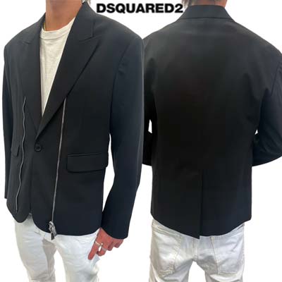 ディースクエアード DSQUARED2 メンズ アウター ジャケット フロントジップ/ボタン留め・裏地全体ストライプロゴ・ジップ/ボタンロゴ入りウールブレンドシングルブレストジャケット ブラック S71BN0926 S53632 900 (R277200) 322 2023年秋冬新作 【送料無料】 【smtb-TK】