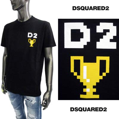 ディースクエアード DSQUARED2 メンズ トップス Tシャツ 半袖 COOL FIT チェスト部分ピクセルドットデザインD2ロゴ/レトロ風トロフィープリント入りショートスリーブTシャツ ブラック S74GD1151 S23009 900 (R47300) 322 2023年秋冬新作 【送料無料】 【smtb-TK】