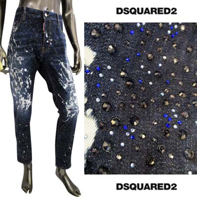 ディースクエアード DSQUARED2 メンズ パンツ ジーンズ デニム SKATER ダメージ/ペイント・全体マルチカラーラインストーン・バックレザーロゴパッチ付きスプラッシュデニム ネイビー S74LB1375 S30664 470 (R297000) 322 2023年秋冬新作 【送料無料】 【smtb-TK】