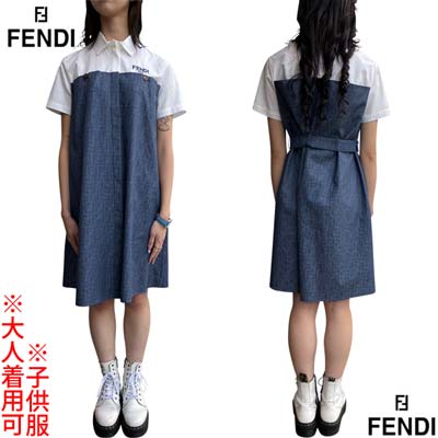 フェンディ FENDI キッズ 子供服 ガールズ ワンピース ドレス デニム切替えしデザイン・デニム/ベルトF..