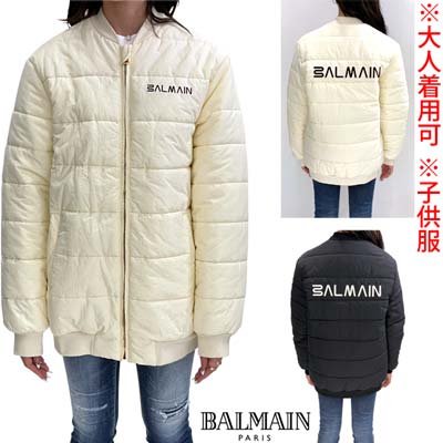 バルマン(BALMAIN)子供服 男の子 女の子 ジャケット ジュニア ※10Aサイズ以下別売り 大人着用可 チェスト/バックロゴ・裏地ロゴ入りジャケット オフホワイト系アイボリー 黒