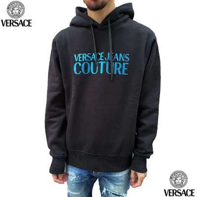 ヴェルサーチジーンズクチュール VERSACE JEANS COUTURE メンズ トップス パーカー フーディ スウェット フロントオーロラカラーロゴ入り裏起毛プルオーバーパーカー ブラック 75GAIG01 CF00G 899 (R59400) 322 2023年秋冬新作 【送料無料】 【smtb-TK】