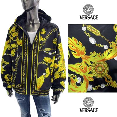 ヴェルサーチジーンズクチュール VERSACE JEANS COUTURE メンズ アウター ジャケット 全体チェーン/ロゴ/バロック柄プリント・フロントジップポケット付きジャケット ブラック 75GASD05 CQS72 G89 (R92400) 322 2023年秋冬新作 【送料無料】 【smtb-TK】