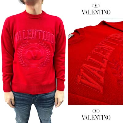 ヴァレンティノ VALENTINO メンズ トップス セーター ニット フロント刺繍ロゴ/エンブレムロゴ入りクルーネックウールセーター レッド 3V3KC26V 9H3 157 (R330000) 322 2023年秋冬新作 【送料無料】 【smtb-TK】