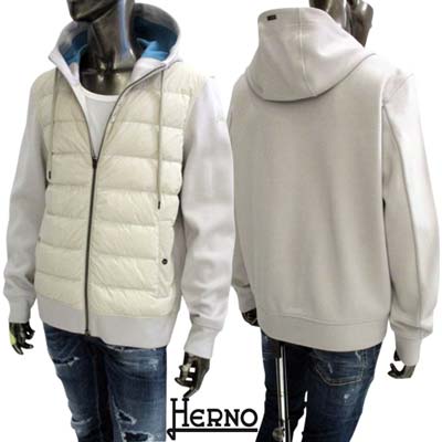樂天商城 - ヘルノ HERNO メンズ アウター ダウンジャケット フロントダウン素材/ロゴ刻印スナップボタン付きポケット・アーム部分刺繍ロゴ・フード縁部分ロゴプレート付きジャケット アイボリー JP00011UR 56010 S1391 (R137500) 322 2023年秋冬新作 【送料無料】 【smtb-TK】