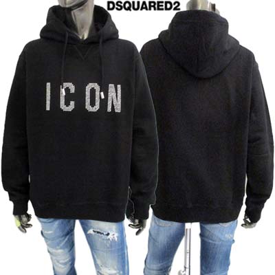 ディースクエアード DSQUARED2 メンズ トップス パーカー フーディ スウェット プルオーバー フロントスタッズ/ラインストーンICONロゴ・Vガゼット入り裏起毛パーカー ブラック S79GU0106 S25516 900 (R110000) 322 2023年秋冬新作 【送料無料】 【smtb-TK】