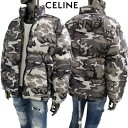 セリーヌ CELINE メンズ アウター ダウンジャケット 表グレー系/裏カーキ系カモフラージュ柄・チェスト/バックロゴ・サイド/内側ジップポケット入りダウンジ...