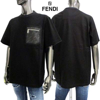 フェンディ FENDI メンズ トップス Tシャツ カットソー 半袖 ロゴT チェスト部分FFズッカ柄ジップポケット・ジップ部分ロゴ・サイド裾部分ロゴタグ付きショートスリーブTシャツ ブラック FY1257 APM4 F0QA1 (R134200) GB322 2023年秋冬新作 【送料無料】 【smtb-TK】