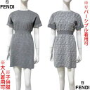 フェンディ FENDI キッズ 子供服 ガールズ ワンピース ドレス 半袖 リバーシブル着用可 大人着用可 片面袖口FFモノグラムロゴライン・片面全体FFズッカ柄デザイン入りウールワンピース グレー 白JFG140 AOBL F0WG5 (R269500) 322 2023年秋冬新作 【送料無料】 【smtb-TK】