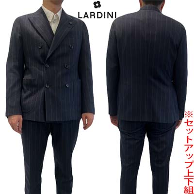 ラルディーニ LARDINI メンズ スーツ ジャケット パンツ セットアップ 上下組 ストライプ柄・ブートニエール付きダブルブレストカシミヤ混ウールジャケット...