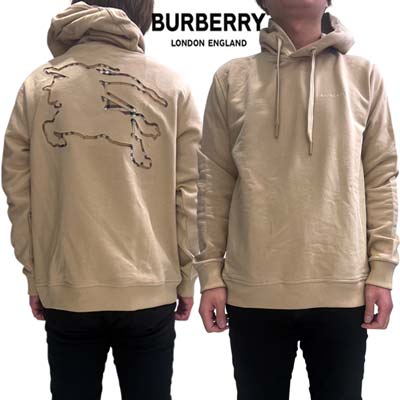 バーバリー BURBERRY メンズ トップス パーカー フーディ スウェット チェスト部分刺繍ロゴ・バックビック馬上の騎士ロゴ縁部分バーバリーチェック柄入りプルオーバーパーカー ベージュ 8072714 121044 A7405 (R136400) 322 2023年秋冬新作 【送料無料】 【smtb-TK】