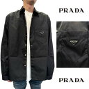 プラダ PRADA メンズ トップス シャツ 長袖 フロント/袖口スナップボタン留め・チェストポケット部分レザー付きトライアングルロゴプレート入りリサイクルナイ...