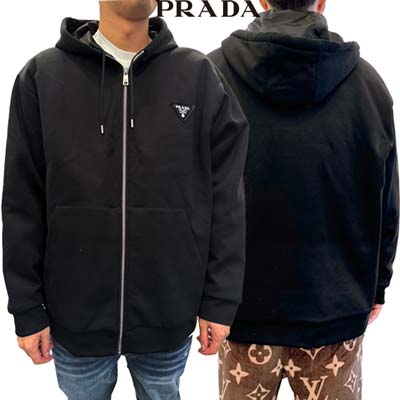 プラダ PRADA メンズ トップス パーカー フーディ チェスト部分トライアングルロゴパッチ付きジップアップパーカー ブラック UJL32B 11OQ F0002 (R407000R423500) GB421 2024年春夏新作 【送料無料】 【smtb-TK】