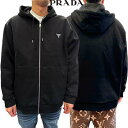 プラダ PRADA メンズ トップス パーカー フーディ チェスト部分トライアングルロゴパッチ付きジップアップパーカー ブラック 大きいサイズ オーバーサイズ ...