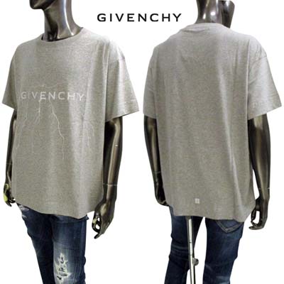 ジバンシー GIVENCHY メンズ トップス Tシャツ 半袖 ロゴT フロントシルバーロゴ/サンダーボルトプリント・バック裾4Gモノグラムロゴ入りショートスリーブTシャツ グレー BM71KQ3YJ9 055 (R116600) 421 2024年春夏新作 【送料無料】 【smtb-TK】