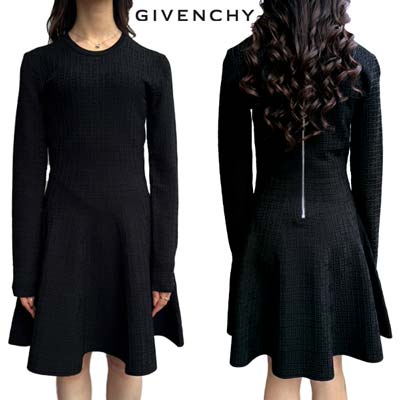 ジバンシー GIVENCHY ショートドレス ミニワンピース 長袖 レディース 総柄4Gモノグラムロゴ・バックジップ付きミニフレアワンピース ブラック BW21VF4ZKD 001 (R368500) 421 2024年春夏新作 【送料無料】 【smtb-TK】