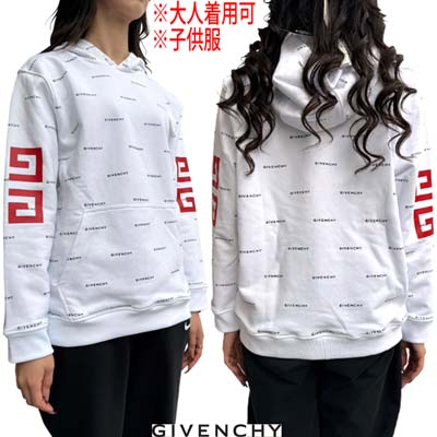 楽天ガッツ ブランドショップジバンシー GIVENCHY キッズ 子供服 パーカー フーディ スウェット ユニセックス ガールズ ボーイズ 大人着用可 全体ロゴ・アームレッド4Gモノグラムロゴ入りプルオーバーパーカー ホワイト H30151 N50 12PLUS （R58300） 421 2024年春夏新作 【送料無料】 【smtb-TK】