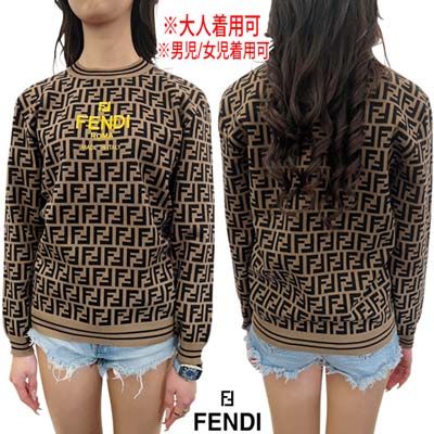 フェンディ FENDI キッズ 子供服 ジュニア ユニセックス可 トップス セーター ニット 大人着用可 フロントイエロー刺繍ロゴ・全体FFズッカ柄・ネック/袖口/裾口部分ライン入りセーター ブラウン JUG159 AEYD F15B6 (R168300) 421 2024年春夏新作 【送料無料】【smtb-TK】