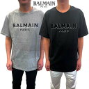 バルマン BALMAIN メンズ トップス Tシャツ 半袖 ロゴT 2色展開 フロントフロック加工/プリントダブルロゴ入りショートスリーブTシャツ グレー/ブラ...