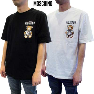 モスキーノ Tシャツ メンズ モスキーノ MOSCHINO メンズ トップス Tシャツ 半袖 2色展開 ロゴT チェスト部分グラフィティロゴ/トリコロールリボン付きテディベアプリント入りショートスリーブTシャツ ホワイト/ブラック V0716 0241 1001/1555 (R56100) 421 2024年春夏新作 【送料無料】 【smtb-TK】