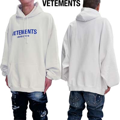ヴェトモン VETEMENTS メンズ トップス パーカー フーディ スウェット ユニセックス着用可 フロントブルーロゴ入りオーバーサイズプルオーバーパーカー ...