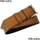 プラダ PRADA メンズ ベルト グッズ 小物 剣先トライアングルロゴプレート・メタルバックル付レザーベルト ベージュブラック 2CC545 070 F001...