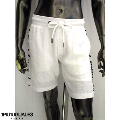 ウノピゥウノウグァーレトレ 1PIU1UGUALE3 RELAX メンズ パンツ ハーフパンツ ショーツ セットアップ可(トップス別売り) 両サイド刺繍ロゴ・折鶴ロゴ入りクレープニットショーツ ホワイト/ブラック USK-24021 SN10/SN90 (R12980) 421 2024年春夏新作 【送料無料】【smtb-TK】