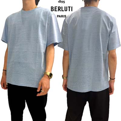 ベルルッティ BERLUTI Tシャツ 半袖 メンズ トップス 全体エンブレムロゴ/ランゲージ入りショートスリーブTシャツ ライトブルー スカイブルー R26JRS102 COIA(001) 25N (R88000) GB421 2024年春夏新作 【送料無料】 【smtb-TK】