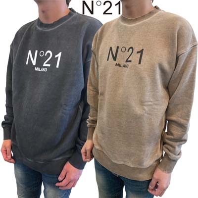 ヌメロヴェントゥーノ N°21 トレーナー メンズ スウェット 2色展開 トップス フロントN°21ロゴプリント・ステッチ部分ヴィンテージ風色褪せ加工入りトレーナー ブラウン/グレー 24E N1M0 E041 4035 1252/9000 (R59400) 421 2024年春夏新作 【送料無料】 【smtb-TK】