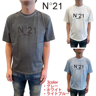Rakuten - ヌメロヴェントゥーノ N°21 Tシャツ メンズ 半袖 ロゴT フロントロゴ・ステッチ部分ヴィンテージ風グラデーション加工ショートスリーブコットンTシャツ ホワイト/ライトブルー/グレー 24E N1M0 F011 4003 1102/6529/9000 (R44000) 421 2024年春夏新作 送料無料 【smtb-TK】