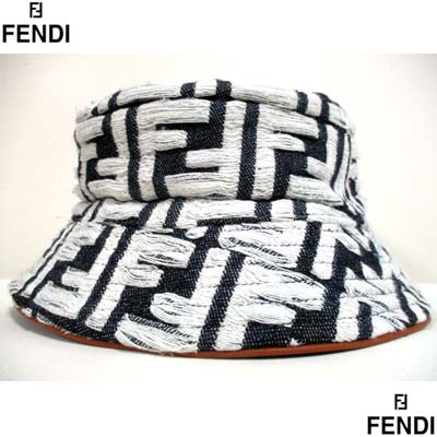 乐天商城 - フェンディ FENDI 帽子 ハット ユニセックス バケットハット 全体FFモノグラムホワイト刺繍ロゴ・縁部分レザー付きバケットハット ネイビー ブルー FXQ958 ARGG F0QA2 (R85800) 421 2024年春夏新作 【送料無料】 【smtb-TK】