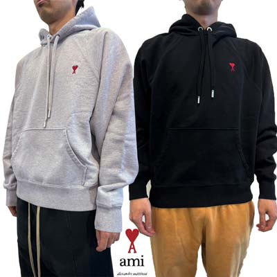 アミ AMI パーカー メンズ フーディ スウェット ユニセックス着用可 トップス 2色展開 チェスト部分ハートAレッドロゴ入りプルオーバーパーカー グレー/ブ...