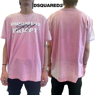 乐天商城 - ディースクエアード DSQUARED2 Tシャツ メンズ 半袖 カットソー トップス フロントロゴ/ワードプリント入りショートスリーブコットンTシャツ ピンク S71GD1383 S22427 396 (R64900) 421 2024年春夏新作 【送料無料】 【smtb-TK】