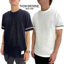 トムブラウン THOM BROWNE Tシャツ メンズ 半袖 裾ロゴパッチ・アーム/サイドスリットトリコロールライン・バックネックトリコロールタブ付きショートス...