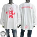 クロムハーツ CHROMEHEARTS ロンT ロングTシャツ メンズ 長袖 ピンクスカル/ピンクロゴ・バック裾ホースシューエンブレムロゴ/スカル/クロス入りロ...