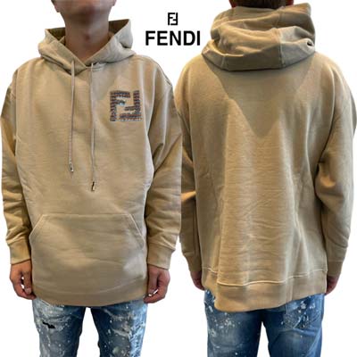 フェンディ FENDI パーカー フーディ メンズ スウェット ユニセックス チェストFFロゴ部分ツートンカラースパンコール装飾・ドローコードゴールド金具付きオ...
