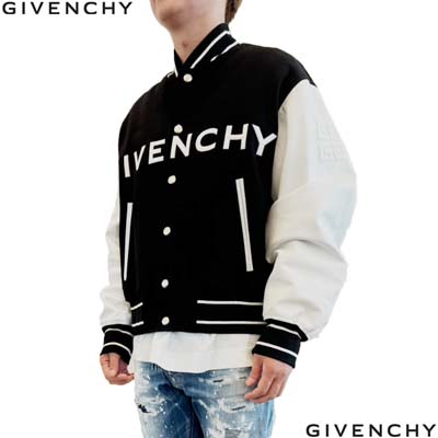 ジバンシー GIVENCHY ジャケット スタジャン メンズ アウター フロント刺繍ロゴ・アーム部分4Gモノグラムエンボスロゴ・襟/袖口/裾ライン・レザー/ウール切り替えデザイン入りボンバージャケット ブラック BM00QR611V 004 (R550000) 422 2024年秋冬新作 送料無料【smtb-TK】