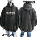 VETEMENTS ヴェトモン パーカー フーディ スウェット ユニセックス フロントクリスタルドットロゴ・フード部分刺繍ブランドロゴ入りウォッシュドプルオーバ...
