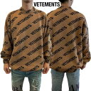 VETEMENTS ヴェトモン セーター ニット メンズ トップス ユニセックス 全体ダイアゴナルブラックロゴ入りウールセーター ブラウン UA65KN220E...