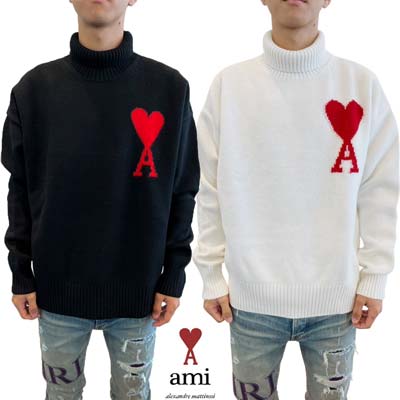 AMI アミ セーター ニット メンズ ユニセックス トップス 2色展開 ハートAロゴ入りタートルネックウールセーター アイボリー/ブラック BFUKS402 ...