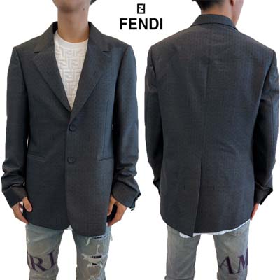 FENDI フェンディ ジャケット メンズ アウター 全体刺繍/ブランドロゴ入りシングルブレストジャケット ダークグレー FJ0798 ASCE F1LUY (R442200) 422 2024年秋冬新作 【送料無料】 【smtb-TK】