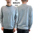 BERLUTI ベルルッティ トレーナー スウェット メンズ トップス 全体ダイアゴナルランゲージ/クレストロゴ入りシルク&コットンクルーネックトレーナー ブル...