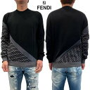 フェンディ FENDI セーター ニット メンズ トップス ダイアゴナル切り替えしデザイン・FFズッカ柄・裾ブランドロゴタグ付きクルーネックウールセーター ブラ...