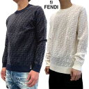 フェンディ FENDI セーター ニット メンズ トップス 2色展開 総柄Fズッカ・裾部分ブランドロゴタグ入りクルーネックウールセーター アイボリー/ネイビー ...