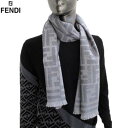 FENDI フェンディ マフラー メンズ スカーフ ユニセックス グッズ 小物 総柄ズッカ・縁フリンジ付きバイカラーデザインウールマフラー グレー FXS460...