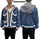 DSQUARED2 ディースクエアード ジャケット メンズ ブルゾン アウター D2イカリロゴボタンフラップポケット付きデニム風レイヤードフェイクファージャケッ...