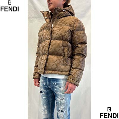 FENDI フェンディ ダウンジャケット メンズ アウター ユニセックス パファージャケット 総柄FFズッカ柄・フロントジップ/スナップボタン留めバイカラーデザインダウンジャケット ベージュ FAN129 AK9Z F1PNO (R442200) 422 2024年秋冬新作 【送料無料】 【smtb-TK】